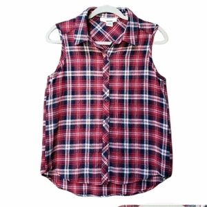 Sans Souci plaid sleeveless button down shirt